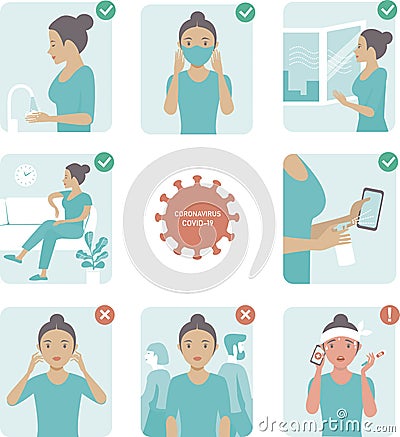 2019-nCoV covid-19 coronavirus protection tips Vector Illustration